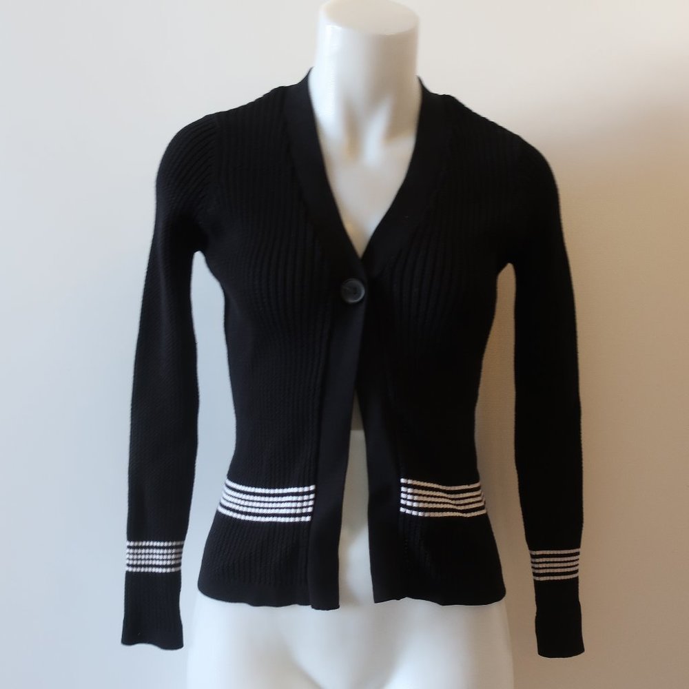 RAFFI BLACK/WHITE KNIT CARDIGAN SWEATER SZ S*